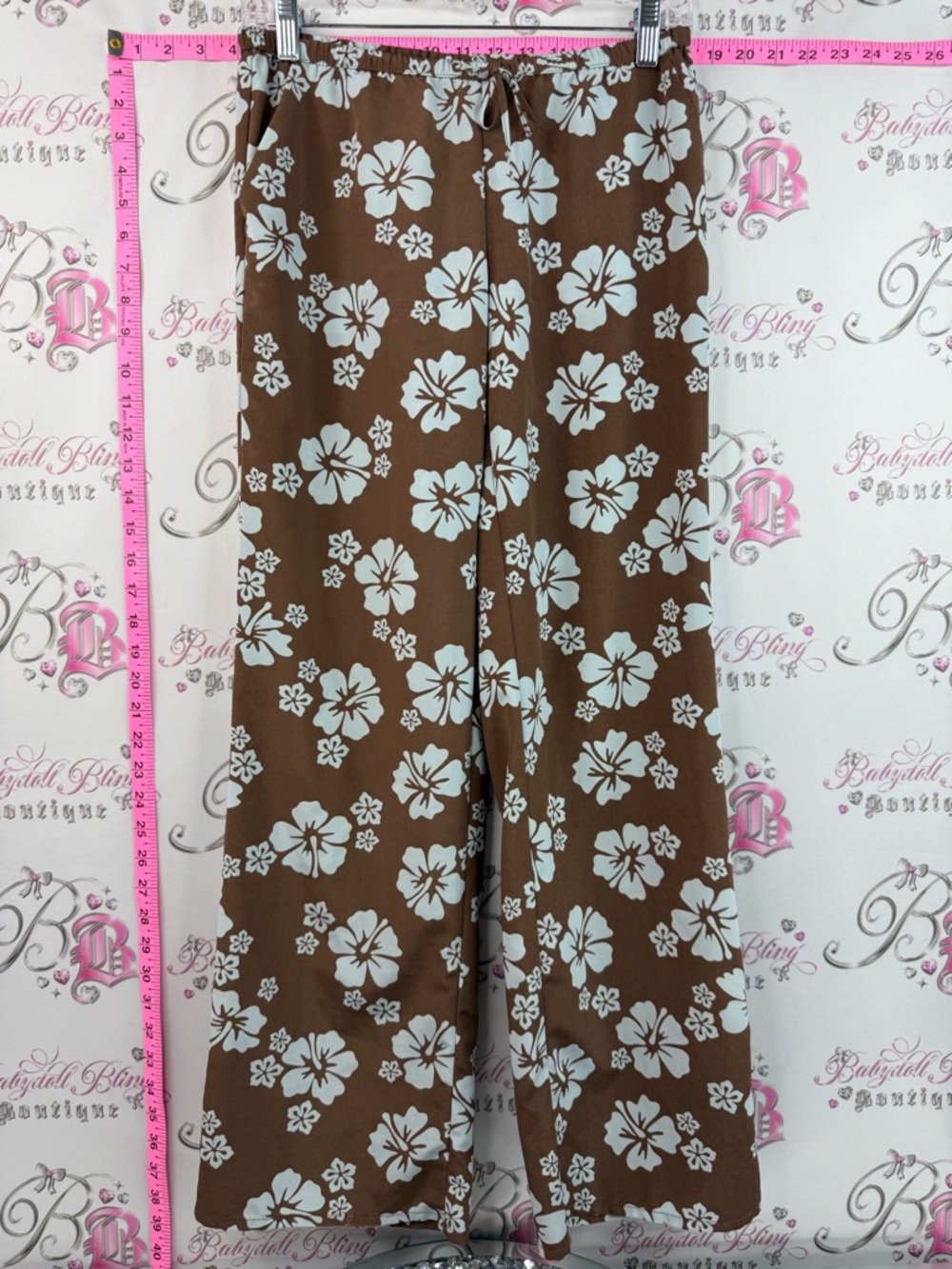 Divided pants hibiscus Hawaii flowers Hawaiian Brown Floral Wide-Leg Pants